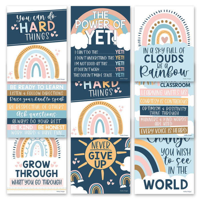 Hadley Designs HDDX004A2JP97 Boho Rainbow Growth Mindset Classroom Decor Posters, Set of 9