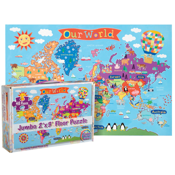 Round World Products RWPKP03 World Floor Puzzle for Kids, 24"H x 36"L, 48 Pieces