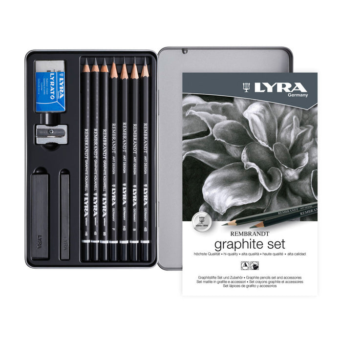 Lyra LYXL2051111 Rembrandt Graphite Sketching Set Tin, Artist Pencils, Assorted, 11 Pieces
