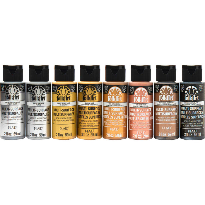 FolkArt FLKPROMOFAMET Multi-Surface Acrylic Paint Set, 2oz., Metallics, 8-Piece Set