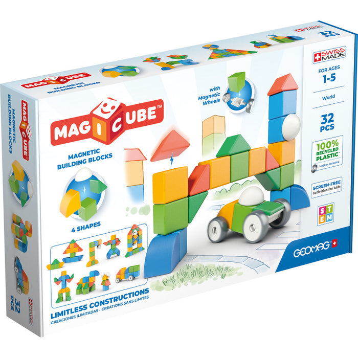 Geomag GMW203 Magicubes Shapes Magnetic Building Blocks Recycled, 32 Pieces
