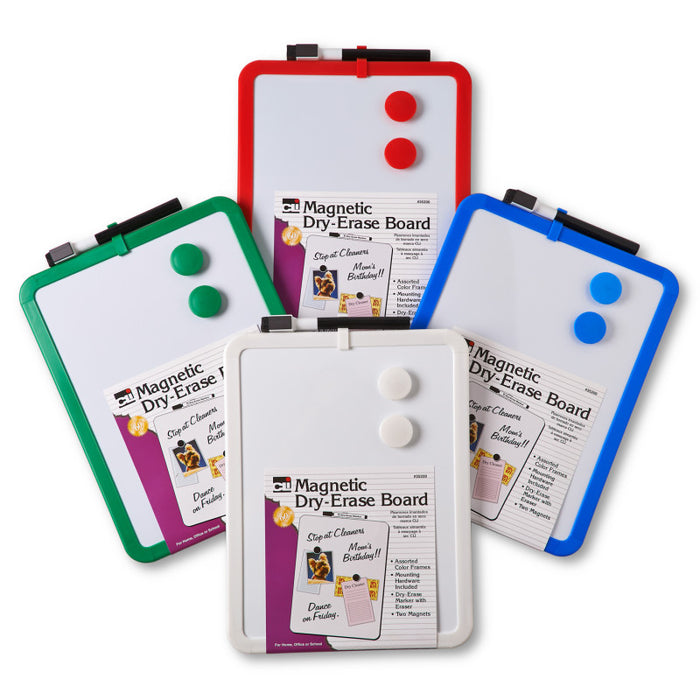 Charles Leonard CHL35204 Magnetic Dry Erase Boards, 8.5" x 11" White Surface, Assorted Frames, Pack of 4