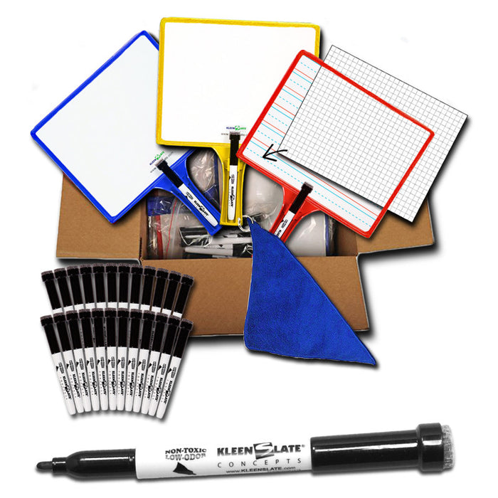 KleenSlate KLS5422 Customizable Handheld Whiteboards with Clear Dry Erase Sleeves & Markers, Class Set of 12