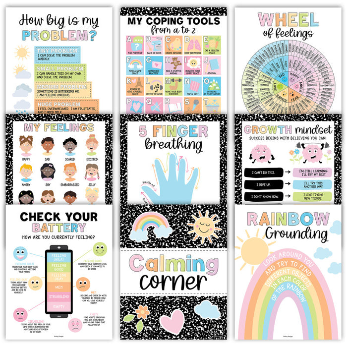 Hadley Designs HDDX004AHGC9D Colorful Dark Calming Corner and Feelings Chart Posters, Set of 9