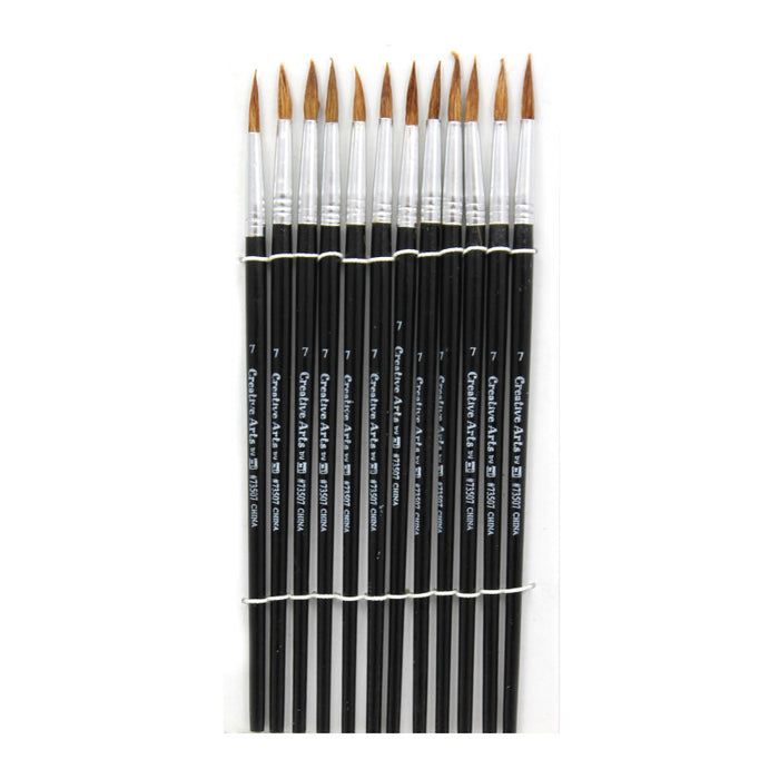 Charles Leonard CHL73507 Water Color Brushes, Pointed, #7, 3/4", Camel Hair, Pack of 12