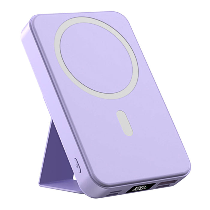 Alpha Digital SGLZL014PU 10,000mAh Magnetic Wireless Charge Power Bank with Foldable Stand, Purple