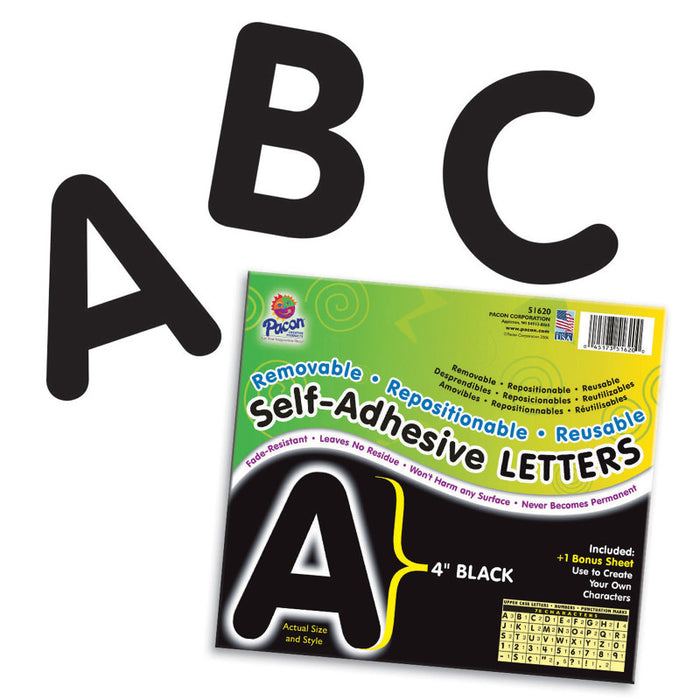 Pacon PAC51620 Self-Adhesive Letters, Black, Puffy Font, 4", 78 Characters