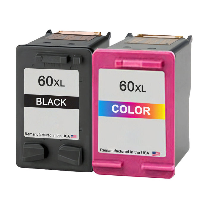 U.S. Remanufactured for HP 60XL Black and Color Ink Cartridge Combo Pack
