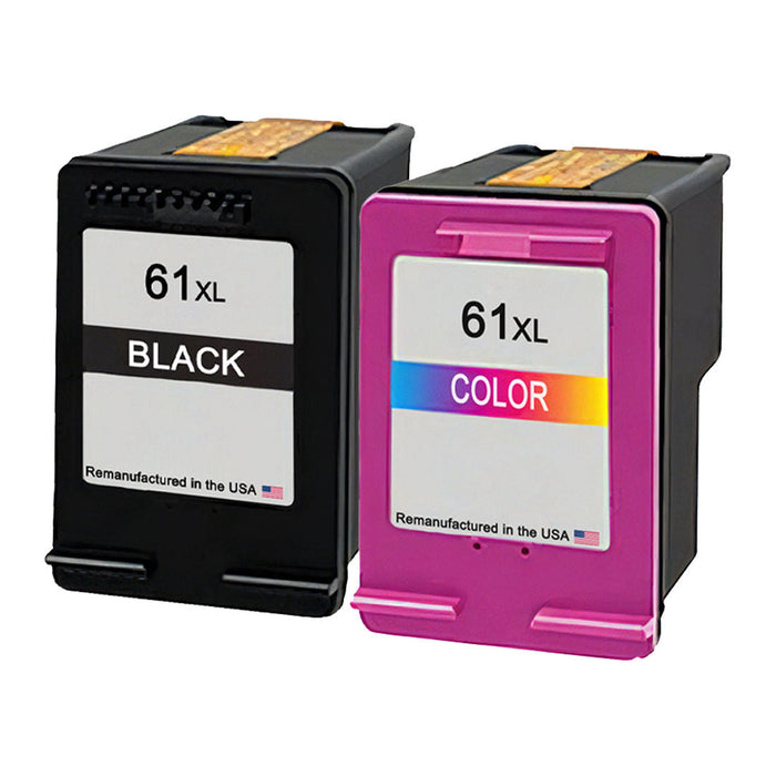 U.S. Remanufactured for HP 61XL Black and Color Ink Cartridge Combo Pack