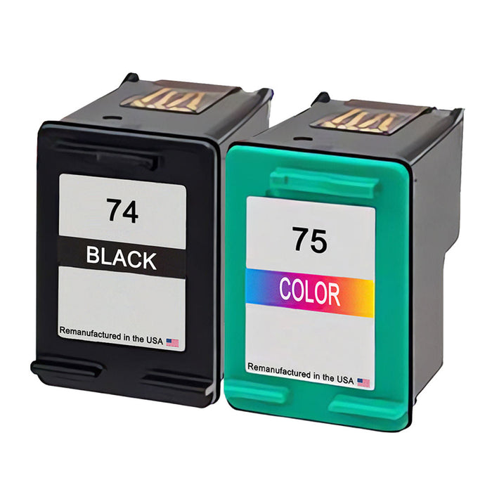 U.S. Remanufactured for HP 74 Black HP 75 Color Ink Cartridge Combo Pack