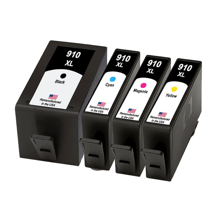 U.S. Remanufactured for HP 910XL Black and 3 Color Ink Cartridge Combo Pack New Chip