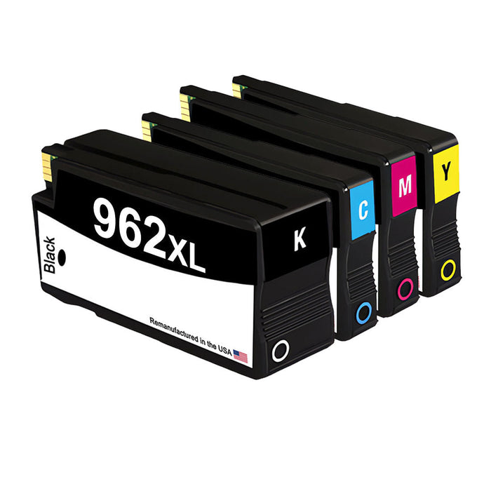 U.S. Remanufactured for HP 962XL Black and 3 Color Ink Cartridge Combo Pack New Chip