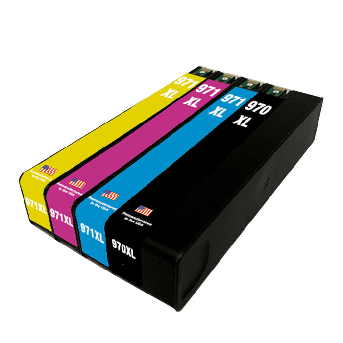 U.S. Remanufactured for HP 970XL Black / HP 971XL 3 Color Ink Cartridge Combo Pack New Chip