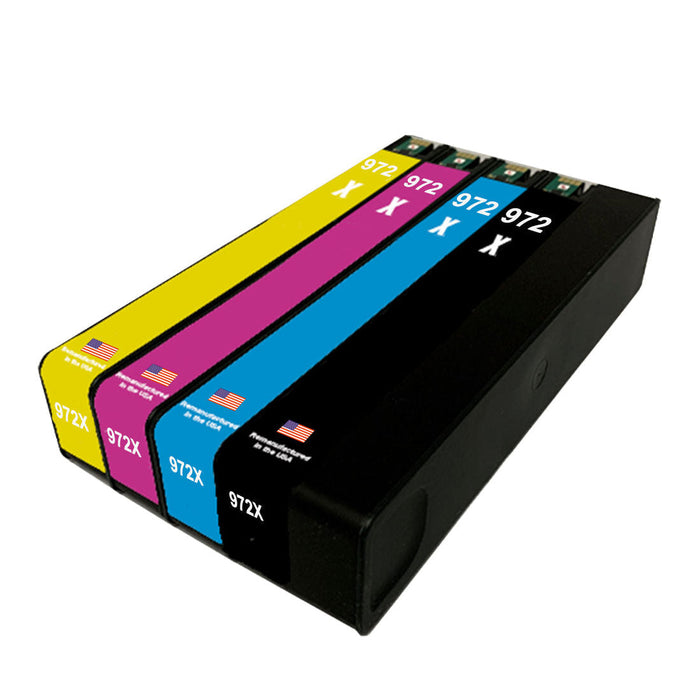 U.S. Remanufactured for HP 972X Black and 3 Color Ink Cartridge Combo Pack New Chip
