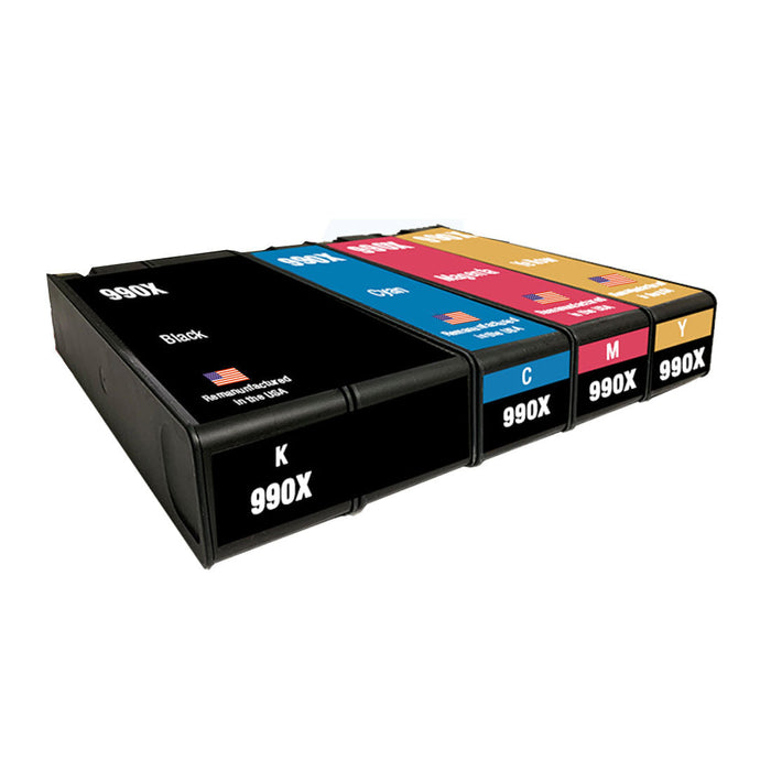 U.S. Remanufactured for HP 990X Black and 3 Color Ink Cartridge Combo Pack