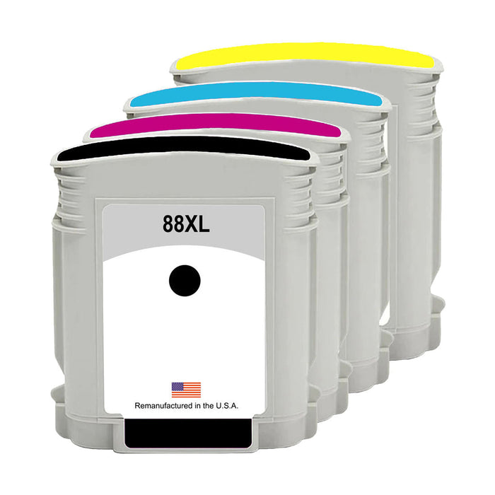 U.S. Remanufactured for HP 88XL Black and 3 Color Ink Cartridge Combo Pack