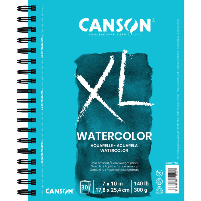 Canson MCXC40007742506 XL Series Watercolor Pad, Heavyweight White Paper, Side Wire Binding, 30 Sheet, 7x10 inch, 1 Count