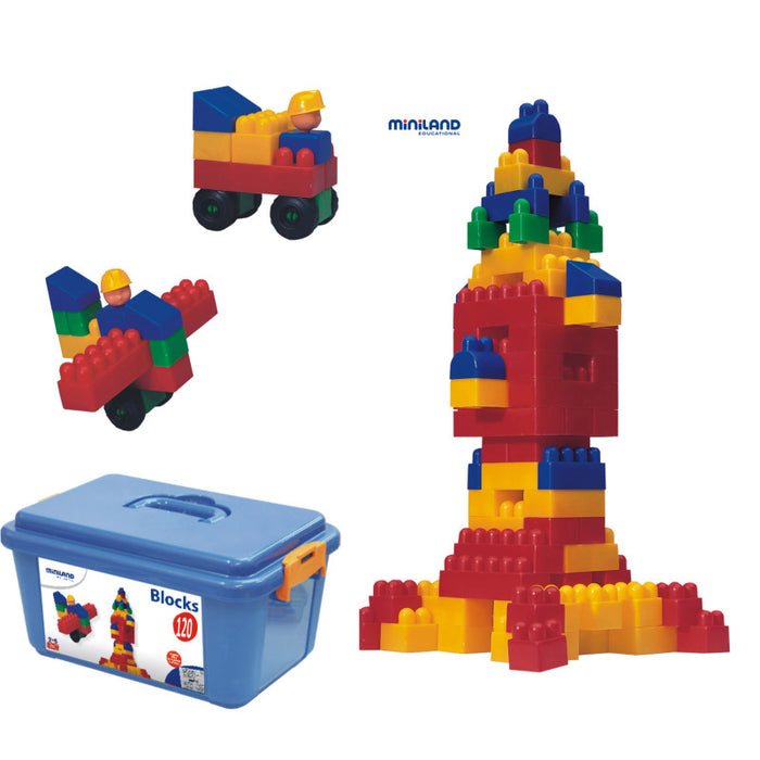 Miniland MLE32310 Plastic Interlocking Blocks, 120 Pieces