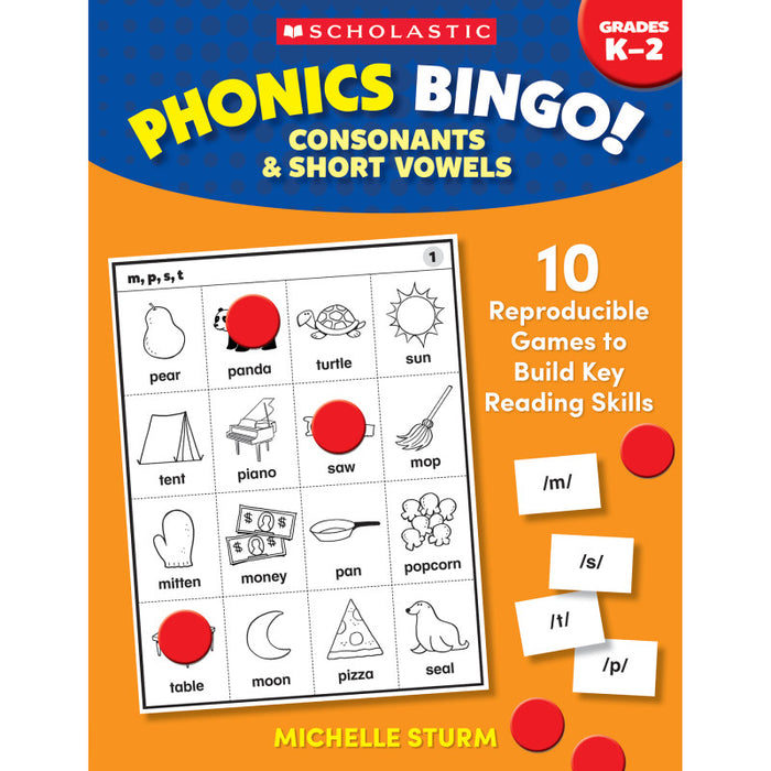 Scholastic Teaching Solutions SC-9781546106487 Phonics Bingo: Consonants & Short Vowels Activity Book