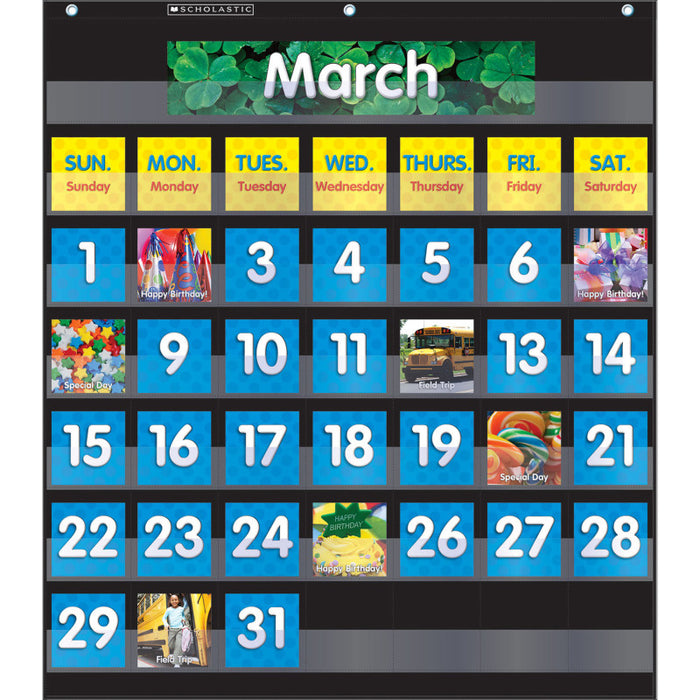 Scholastic Teaching Solutions SC-583866 Monthly Calendar Pocket Chart with Cards, Black