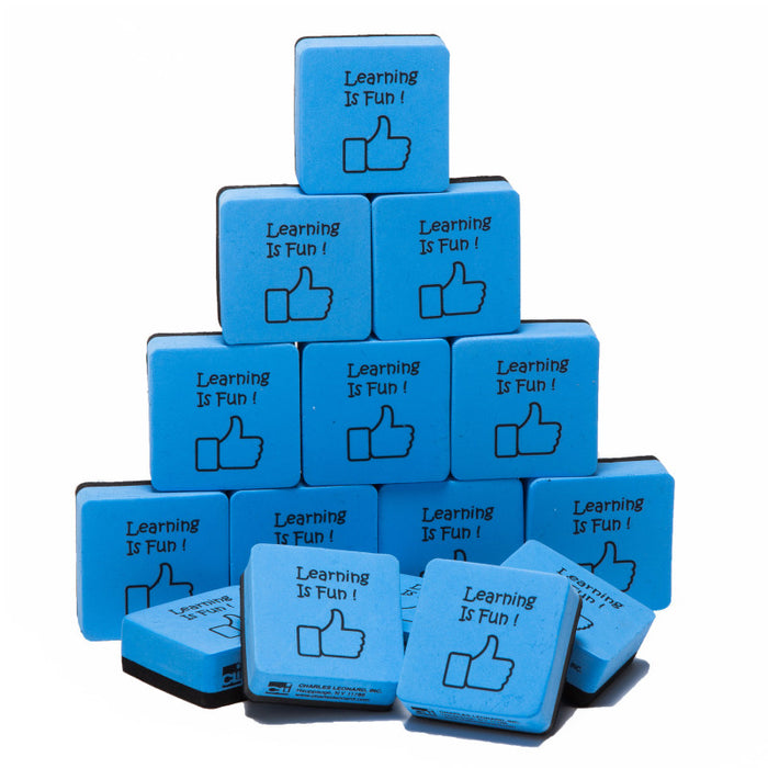 Charles Leonard CHL74549 Whiteboard Erasers, Felt and Foam, Learning is Fun Style, 2 x 2", Blue/Black, Pack of 15