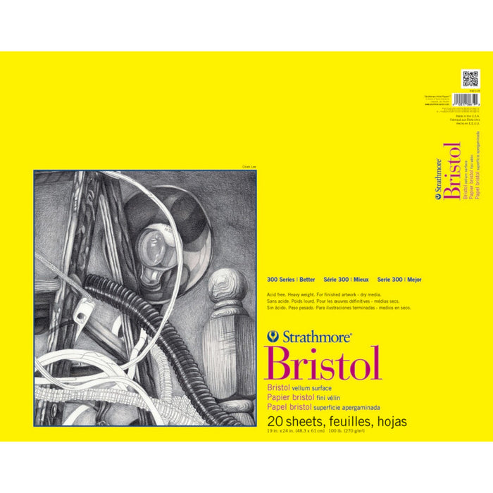 Strathmore STTP3421191 300 Series Bristol Pad, Vellum Finish, Tape Binding, 20 Sheet, 19x24 inch, 1 Count