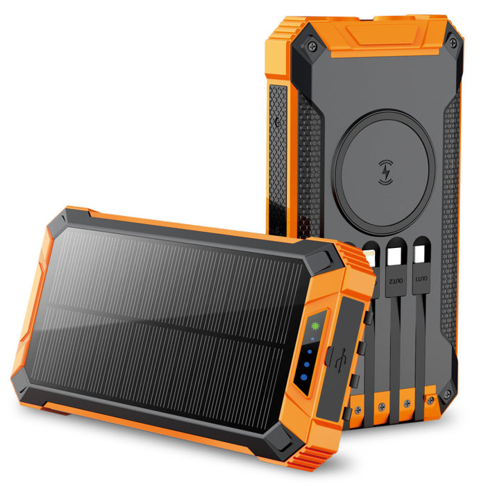 Alpha Digital SGLZL808O 20000mAh Solar Power Bank with Wireless Charging and Built-in Cables, Orange