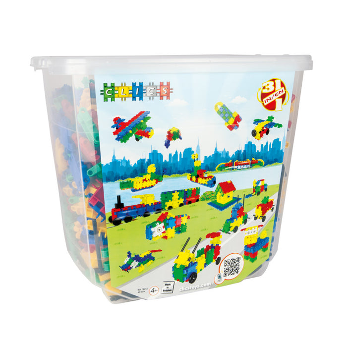 Clics Toys PYUCB852 Clics Building Blocks Bucket, 850 Pieces
