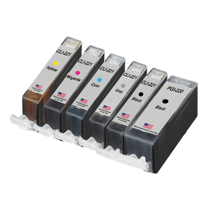 U.S. Remanufactured for Canon PGI-220 Black / CLI-221 5 Color Combo 6 Pack