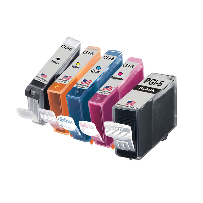 U.S. Remanufactured for Canon PGI-5 Black and CLI-8 Color Combo 5-Pack