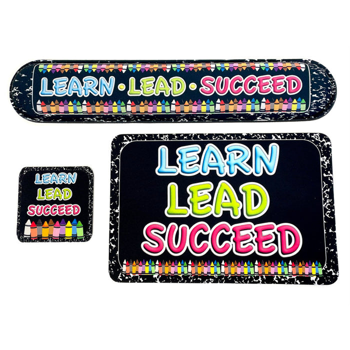 Ashley Productions ASH12524 The Original Fun Mat Computer Desk Mats, Set of 3, (1) Mouse Pad, (1) Keyboard Wrist Pad, (1) Coaster, Learn, Lead, Succeed, Crayon Composition