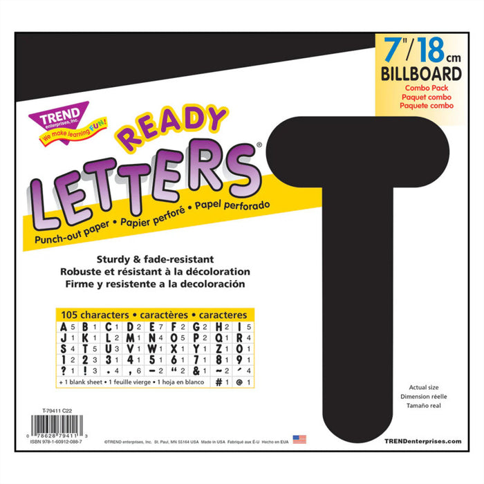 TREND T-79411 Black 7-Inch Billboard Uppercase (EN/SP) Ready Letters
