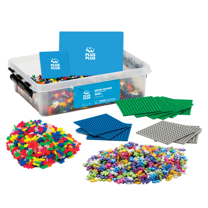 Plus-Plus PLL08028 Plus-Plus School Set, Assorted Colors, 3600 Pieces with 12 Baseplates