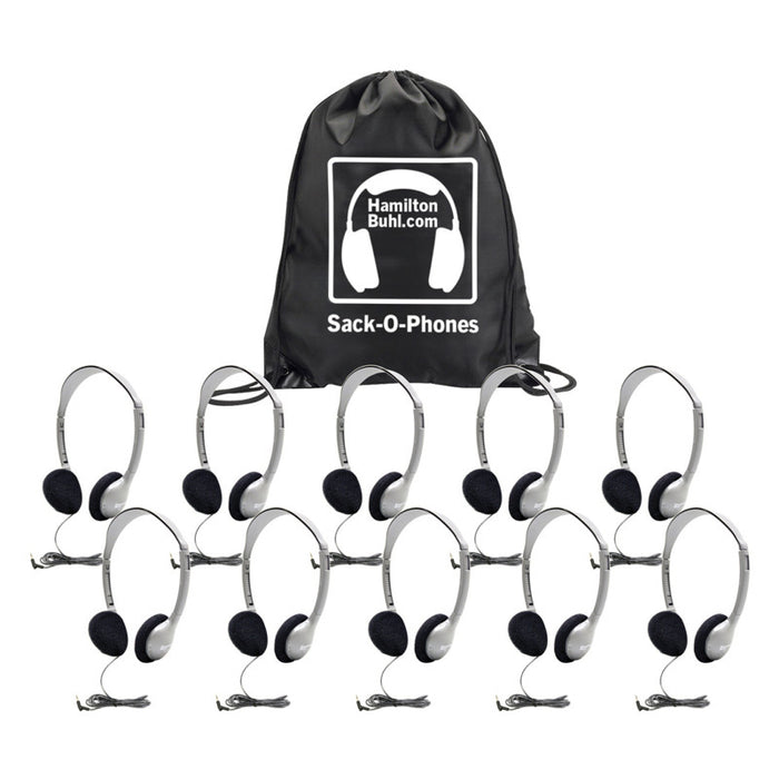 HamiltonBuhl HECSOPHA2 Sack-O-Phones, 10 HA2 Personal Headphones, Foam Ear Cushions in a Carry Bag