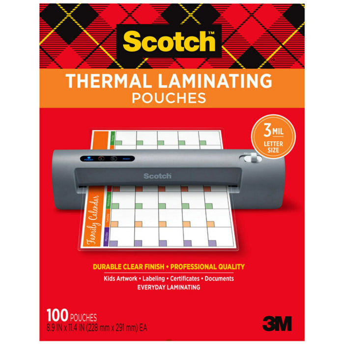 Scotch MMMTP3854100WM Thermal Laminating Pouches, 3 mil Size, Pack of 100