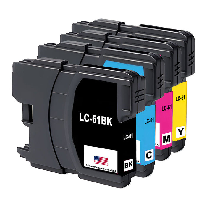 U.S. Remanufactured for Brother LC61 Black and 3 Color Combo 4-Pack