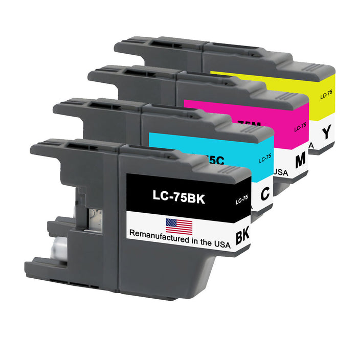U.S. Remanufactured for Brother LC75 Black and 3 Color Combo 4-Pack
