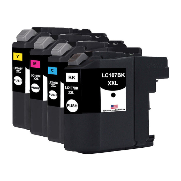 U.S. Remanufactured for Brother LC107XXL Black and LC105XL 3 Color Combo 4-Pack