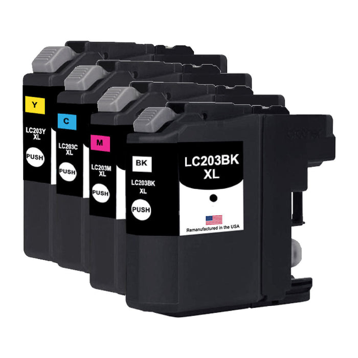 U.S. Remanufactured for Brother LC203XL Black and 3 Color Combo 4-Pack