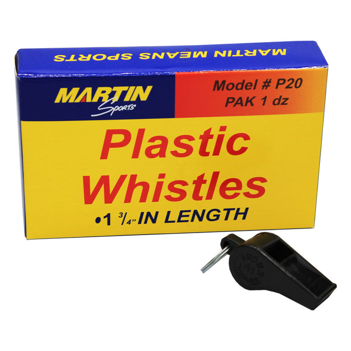 Martin Sports MASP20 Black Plastic Whistles, Set of 12