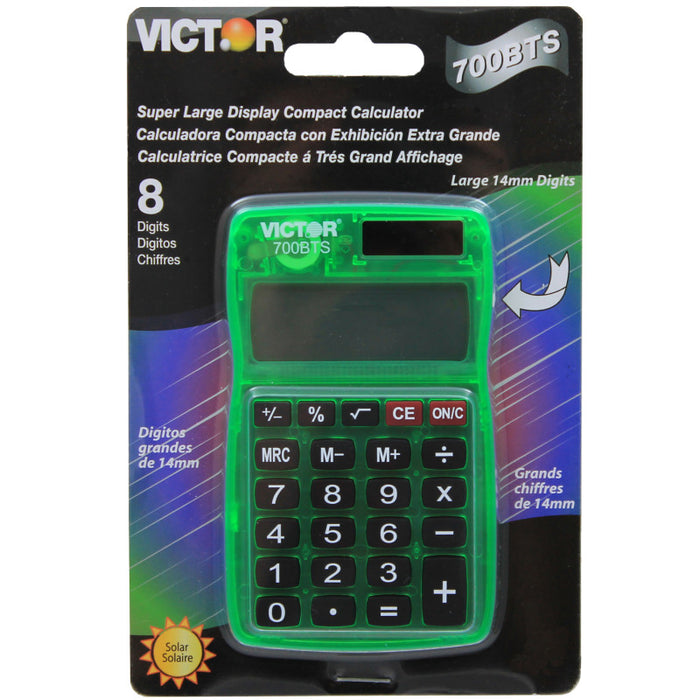 Victor VCT700BTS 8 Digit Pocket Calculator in Ass't Translucent Bright Colors