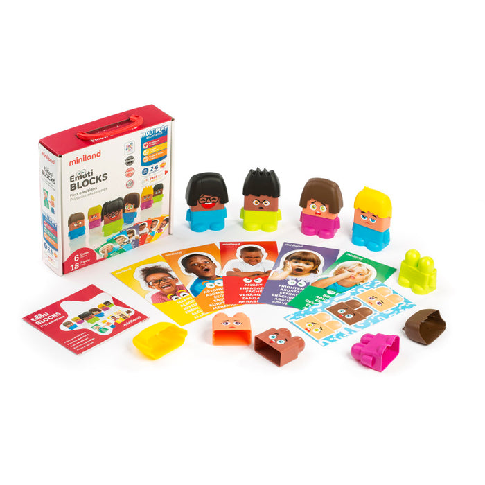 Miniland MLE32350 Emotiblocks, Interchangeable Emotion Blocks, 18 Pieces