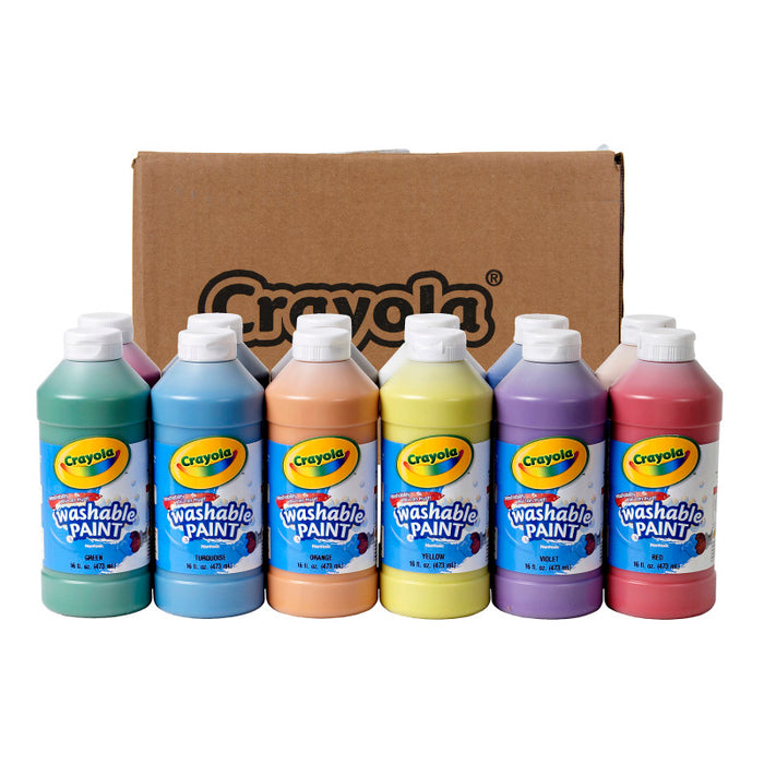 Crayola BIN549718 Washable Paint, Assorted Colors, 16 oz, 12 Count