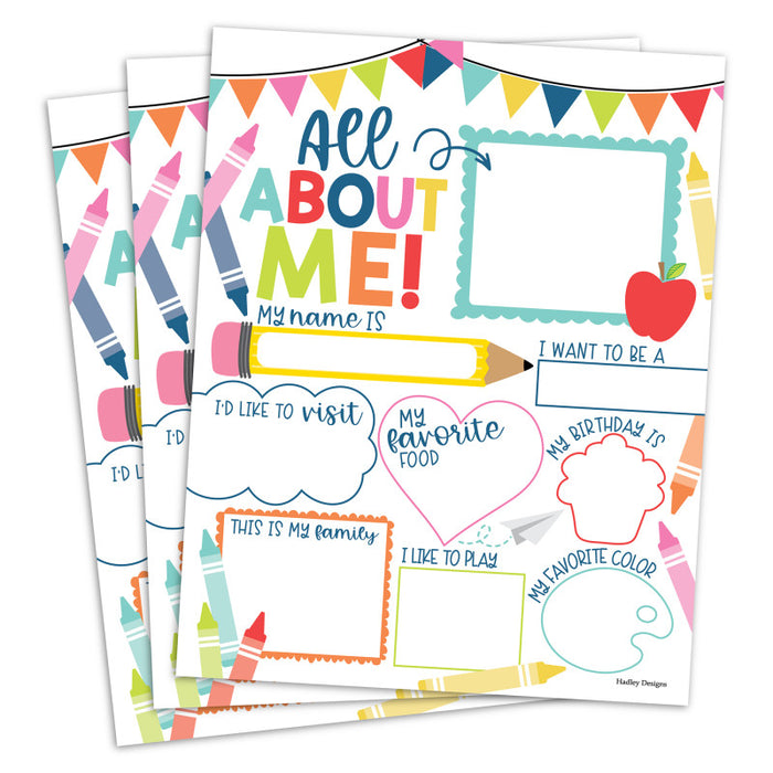Hadley Designs HDDX004A2D8KJ Colorful Star Student Read All About Me Posters, Set of 20