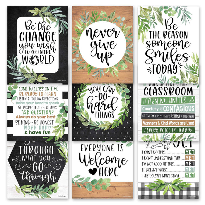 Hadley Designs HDDX004A2EQMD Boho Farmhouse Growth Mindset Classroom Decor Posters, Set of 9