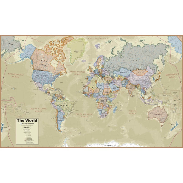 Hemispheres RWPHM03 Boardroom Series World Laminated Wall Map