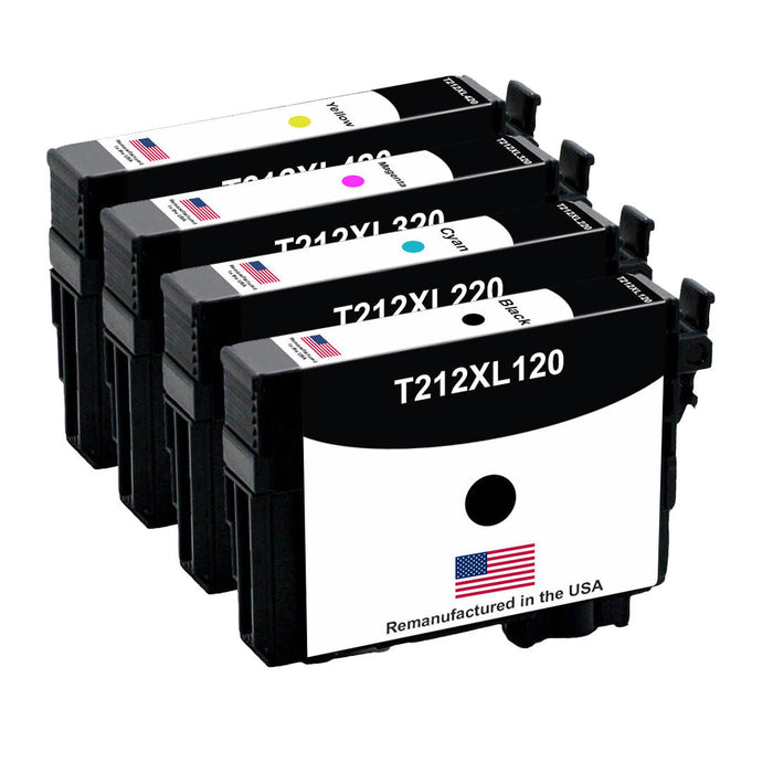 U.S. Remanufactured for Epson T212XL Black and 3 Color Combo 4-Pack