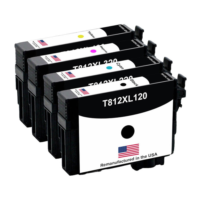 U.S. Remanufactured for Epson T812XL Black and 3 Color Combo 4-Pack