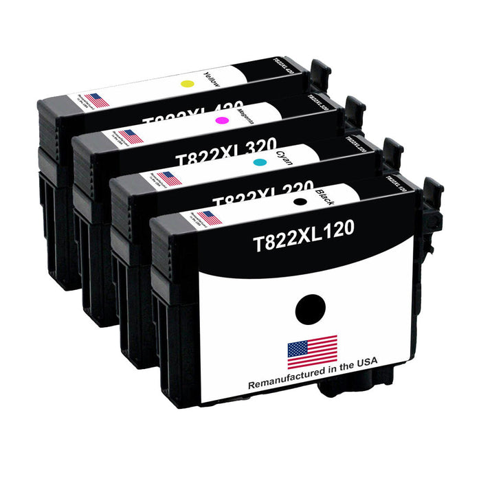 U.S. Remanufactured for Epson T822XL Black and 3 Color Combo 4-Pack
