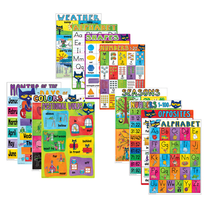 Edupress EP-62002 Pete the Cat Early Learning Small Poster Pack, 11" x 15-3/4", Pack of 12